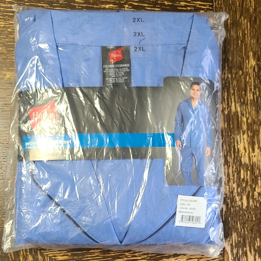 Hanes Men's Woven Pajama Set, Blue, 2XL